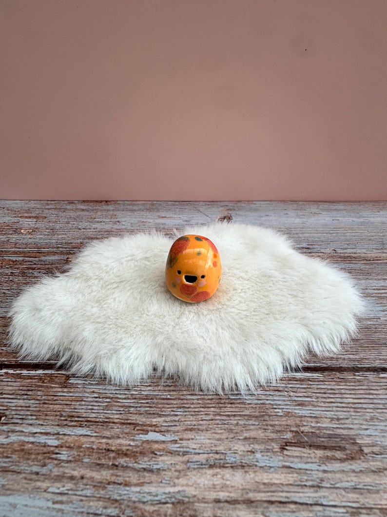 Mini Ceramic Bloomie: Handmade Desk Buddy, Collectible Pottery Gift Orange Splatter