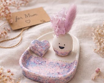 Bloomie Keepsake Set - Handmade Ceramic Gift Bundle | Bloomie, Trinket Dish & Heart