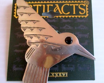Vintage JJ Hummingbird Pin – Silver Tone Pewter, Artifacts Line