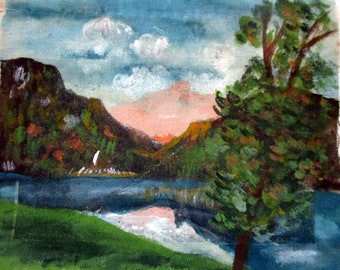 Framed Hudson Valley Landscape Painting: Vintage Wall Art (9x7 inches)