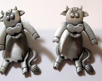 Vintage JJ Cow Earrings, Artifacts Collectible, USA Made