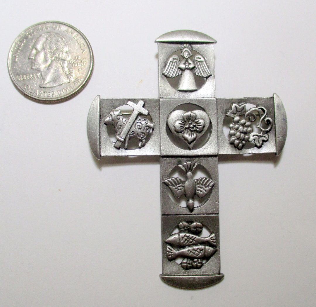 Vintage JJ Pin Cross With Symbols Jonette Jewelry Brooch-made in USA ...