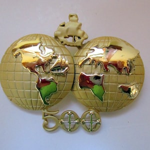 Vintage Pin AJC-globes- 500 year celebration-unique  gift- made in the USA