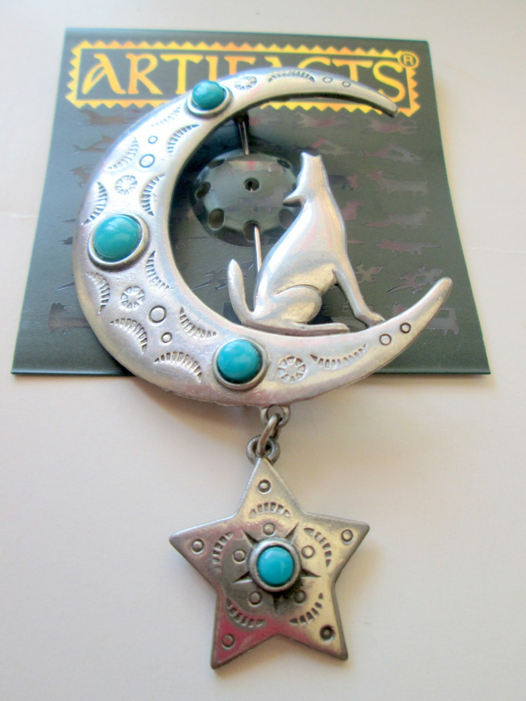 Vintage JJ Jonette Wolf Pin – Howling at Moon, Southwest Style Brooch ...