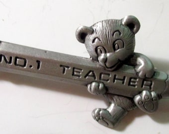Vintage JJ Pin- Number 1 Teacher-  Teacher Gift School-Jonette Jewelry Brooch-made in USA