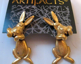 Vintage JJ Jonette Earrings  Bunny rabbit-Unique Gift Collectible- made in USA