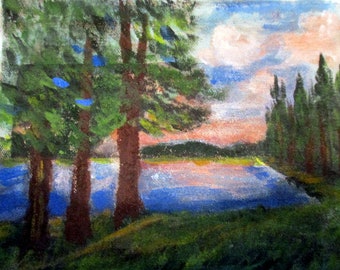 Landscape painting framed- wall decor- NY Folk art- Unique gift-Small painting-Made in the Hudson Valley