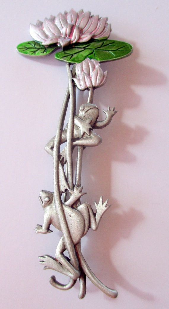 Vintage JJ Pin-Frog Lily Pad-Jonette Jewelry broo… - image 4