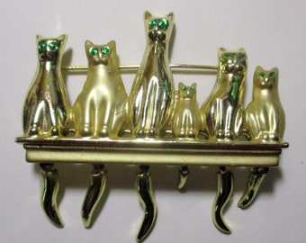 Vintage Pin AJC-Cats- Kitty Cats-tails move-Novelty-Brooch-Unique gift Collectible -made in USA