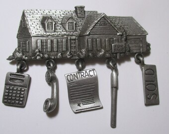 Vintage JJ Real Estate Charm Brooch – House Pin, Made in USA