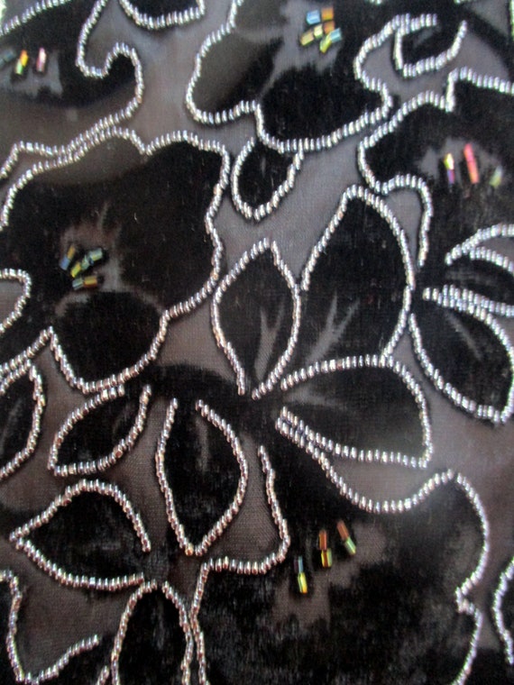 Vintage Velvet Beaded Purse-Black Velvet Purse-Un… - image 3