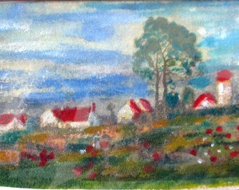 Original Hudson Valley Landscape Painting – Framed Vintage Art