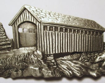 Vintage JJ pin Covered Bridge- Jonette Jewelry brooch- Made in the USA