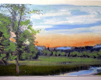 NY Landscape Painting- Hudson Valley Sunset, Framed Landscape Art