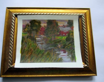 Framed Hudson Valley Landscape Painting: Vintage Wall Art (9x7 inches)