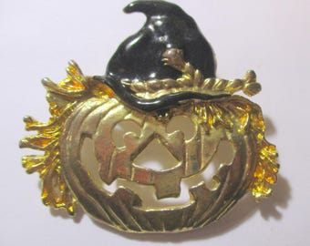 Vintage JJ Jack O'Lantern Pin – 1986 Jonette Jewelry Halloween Brooch