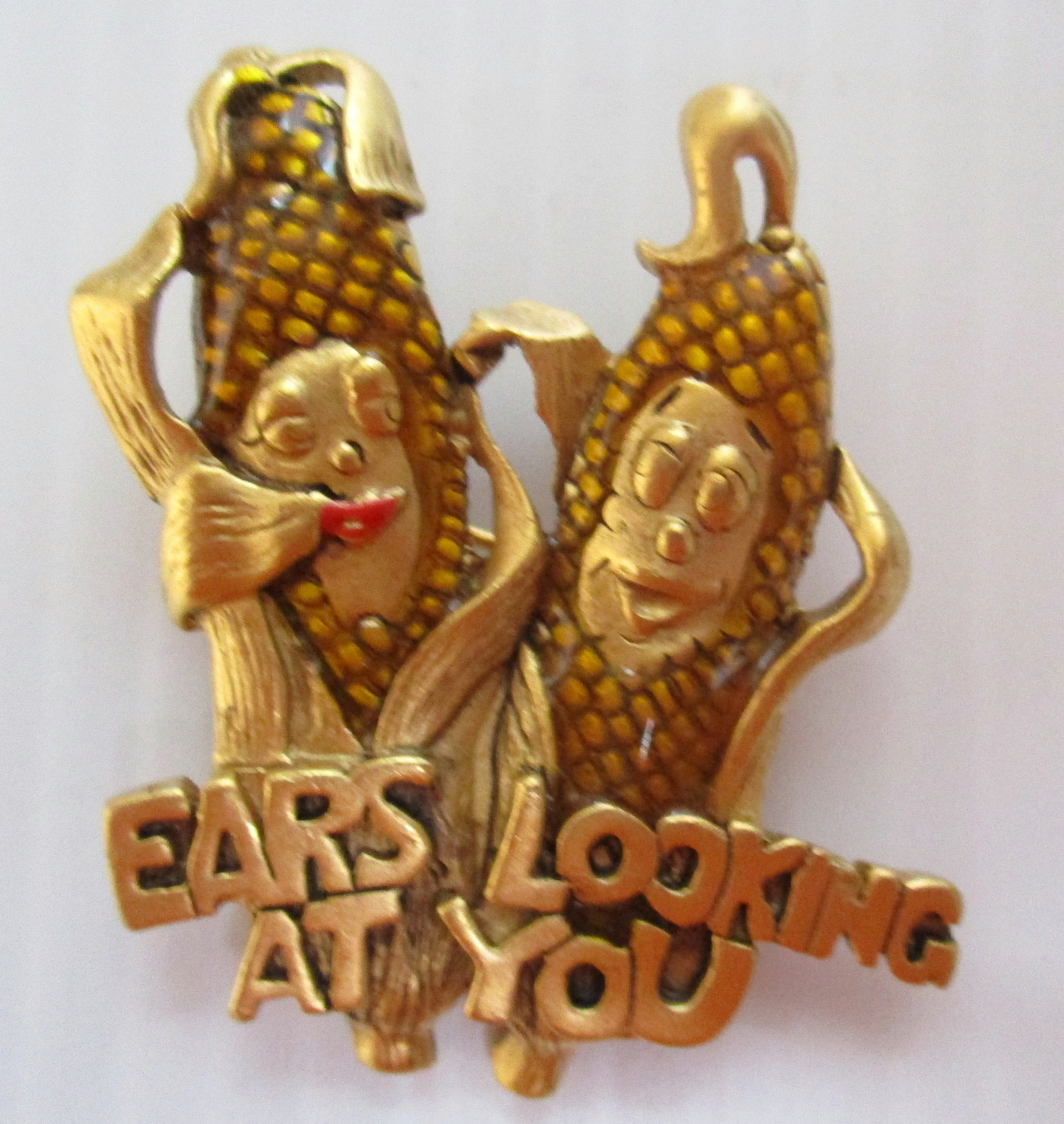 Vintage Danecraft pin-funny ears of corn- brooch-weird jewelry- unique gift-made in USA