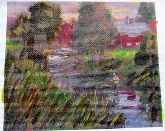 Vintage Hudson Valley Landscape Painting – Framed Canvas Art (9x7)