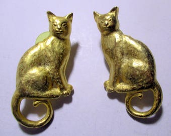 Vintage JJ Jonette Gold Cat Earrings – 1986 Artifacts Jewelry (Made in USA)
