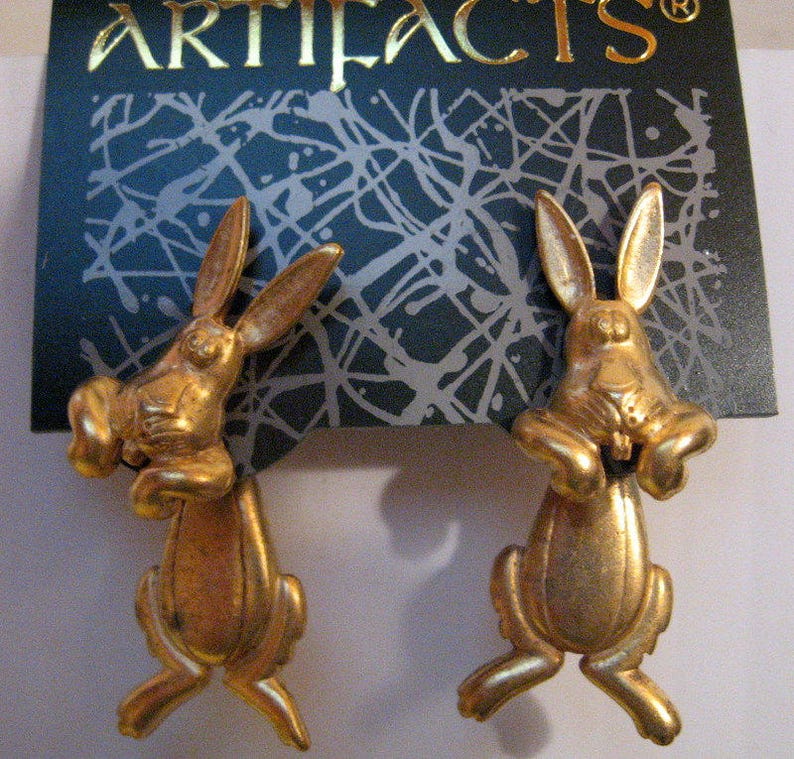 Jonette Jewelry Artifacts 1986 Vintage JJ Earrings Bunny rabbit New Old Stock unique gift
