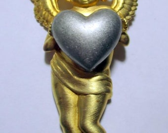 Vintage JJ Pin- Cupid, Angel, Celestial Cherub, Unique gift-Jonette Jewelry brooch- Artifacts collectible