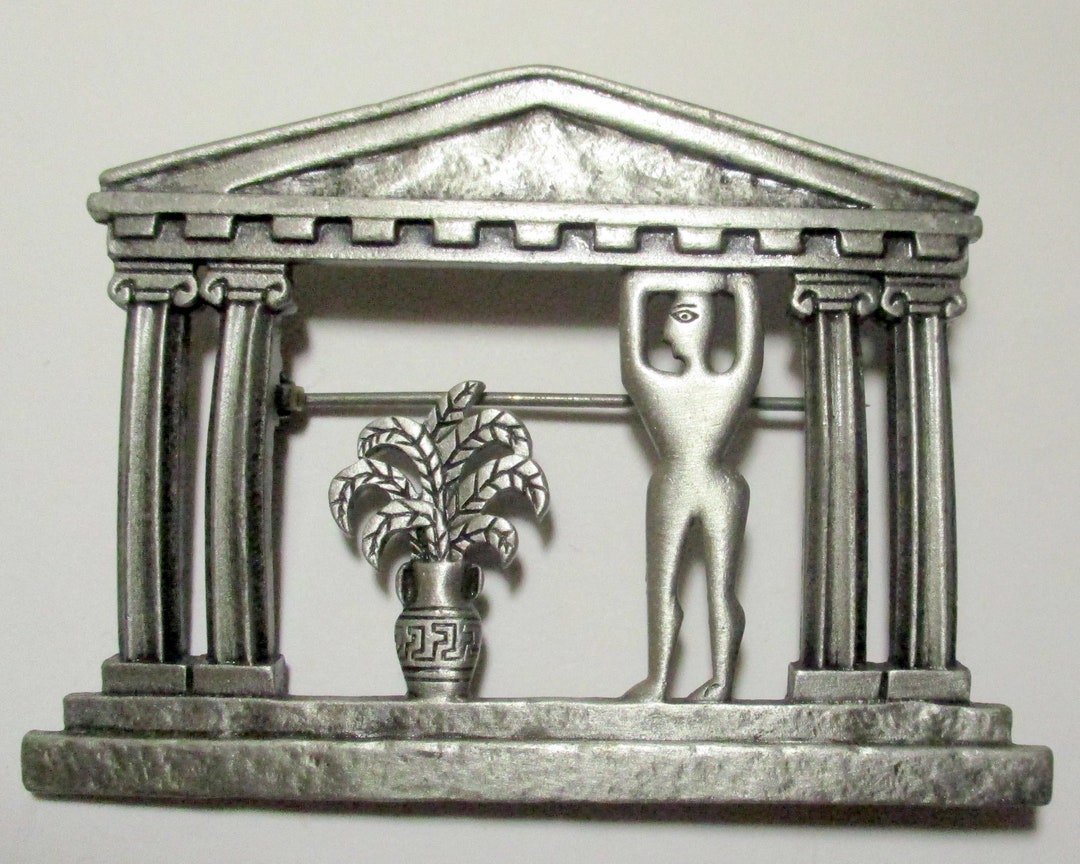 Vintage JJ Man Plant Brooch – Greek Temple Jonette Jewelry Pin - Etsy