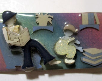 Vintage Lucinda Pin, Brooch, Reading, Books,  USA Made