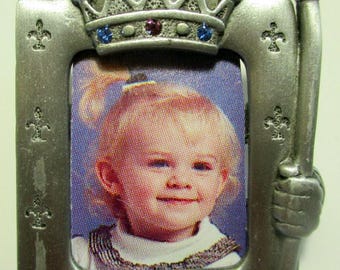 Vintage JJ  Photo Frame-Princess Brooch Pin- Grandma Gift – Silver Tone Metal -Made in USA