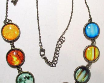 Vintage Galaxy Necklace- Celestial Planets- Unique  Antique jewelry Necklace