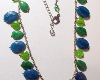 Vintage Czech Glass Bead Necklace – Green & Blue Bohemian Jewelry