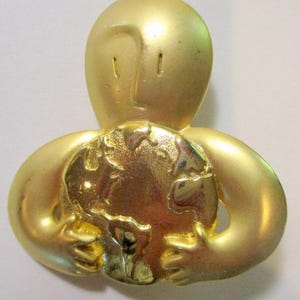 Vintage JJ Brooch: Man Holding Globe - Jonette Jewelry Collectible