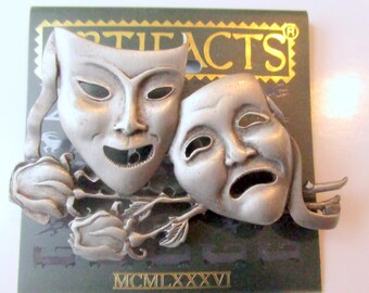 Vintage JJ Drama Masks Brooch – Jonette Jewelry, Collectible 1986 Pin