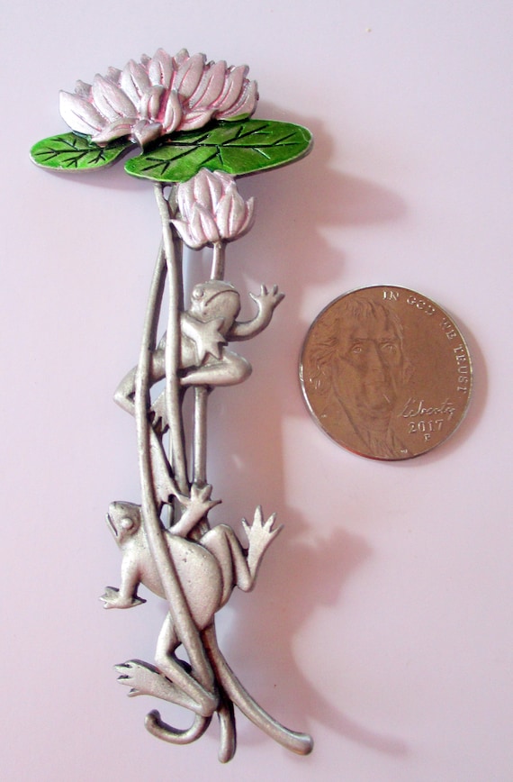 Vintage JJ Pin-Frog Lily Pad-Jonette Jewelry broo… - image 1