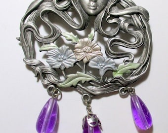 Vintage JJ Pin- Woman Goddess-Celestial-Heavenly- Jonette Jewelry  Brooch- collectible-Unique Gift-Made in USA