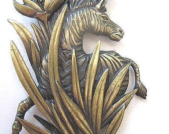 Vintage Zebra Brooch Pin, JJ Jonette Jewelry, USA Made