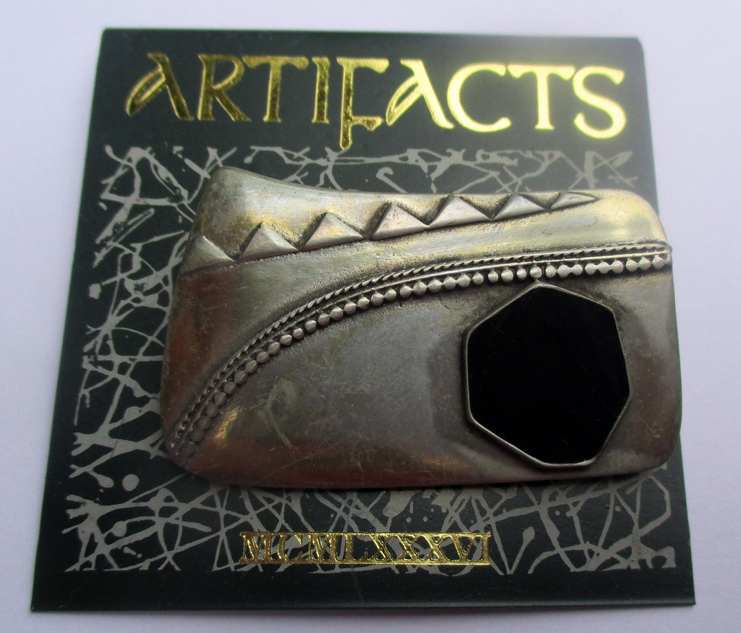 Vintage JJ Jonette Pewter Pin: Art Deco Black Stone Brooch - Etsy