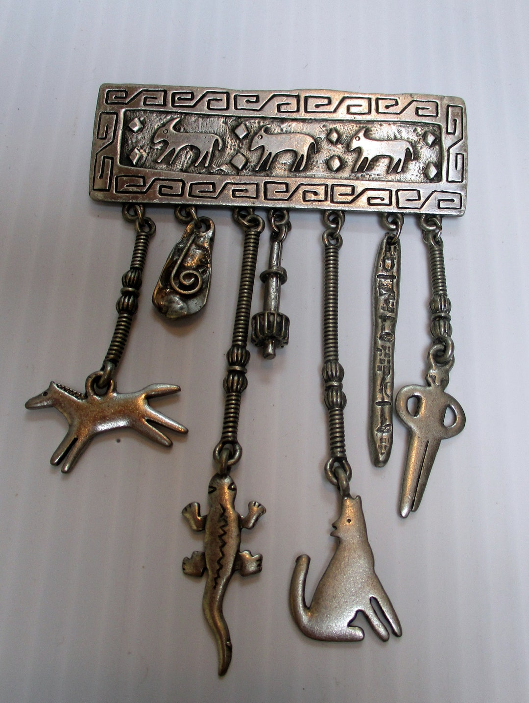 Vintage JJ Jonette Brooch: Native American Style Pewter Charm Pin - Etsy