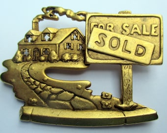 Vintage AJC Real Estate Pin – House with SOLD Sign, USA Made