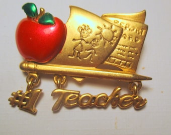 Vintage Pin AJC- #1 Teacher-unique Teacher gift- made in the USA