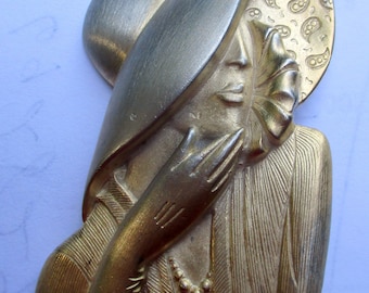 Vintage JJ Jonette Lady Pin: Silver Toned Pewter Brooch, Artifacts Collectible