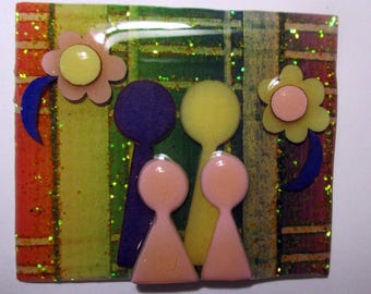 Lucinda People Pin Brooch, Layered Paper Art, Collectible Vintage Brooch