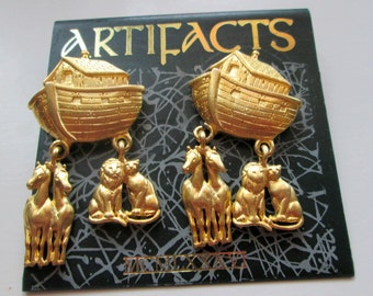 Vintage JJ Earrings- Noahs Ark- Jonette Jewelry-Artifacts collectible made in USA-unique gift