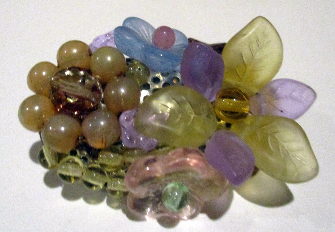 Vintage Czech Glass Beaded Flower Pin Brooch - Etsy