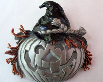 Vintage JJ Jack O'Lantern Pin – 1986 Jonette Jewelry Halloween Brooch