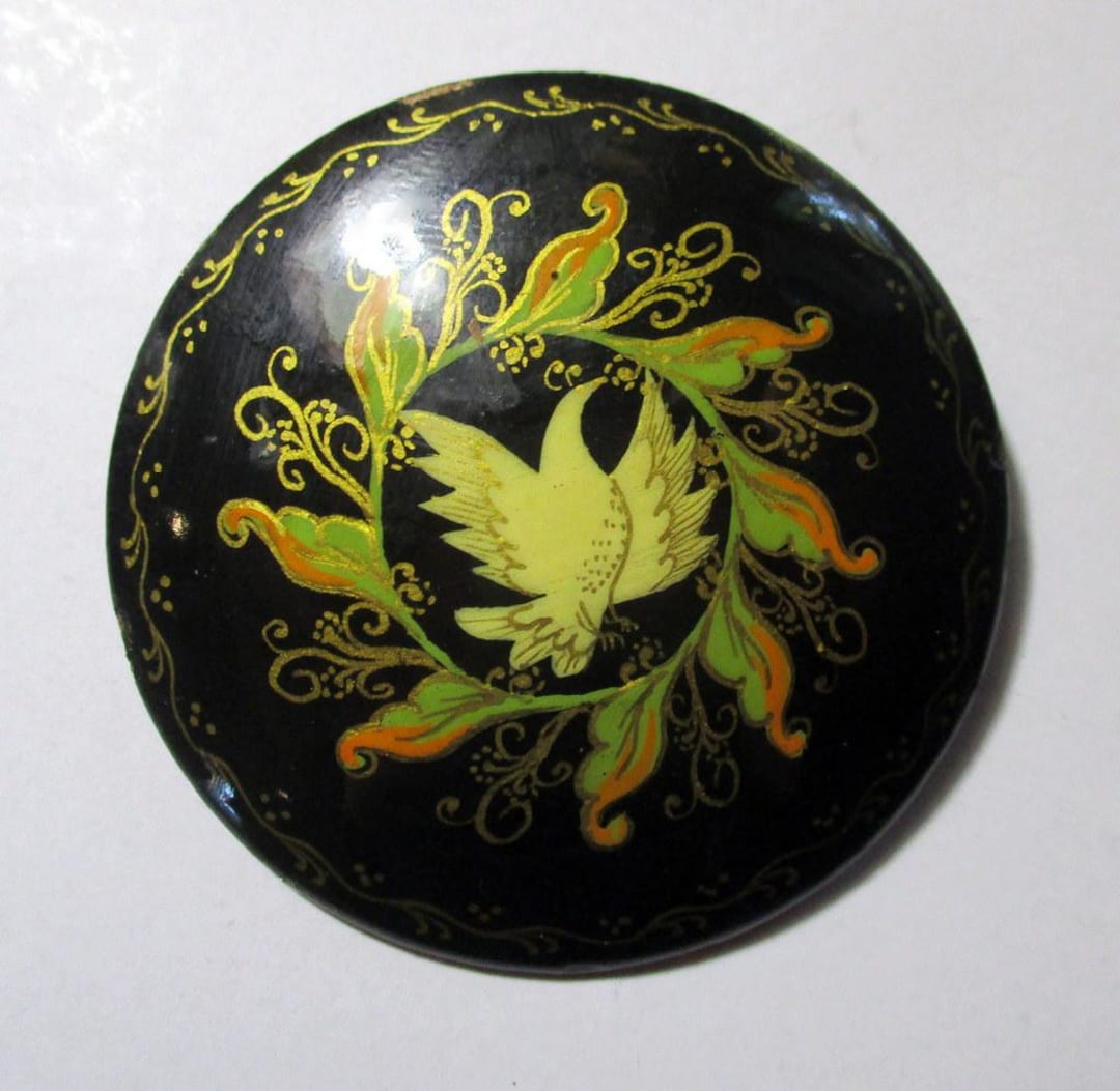 Vintage Russian Folk Art Pin Brooch-bird Floral-unique Gift Under 20 - Etsy