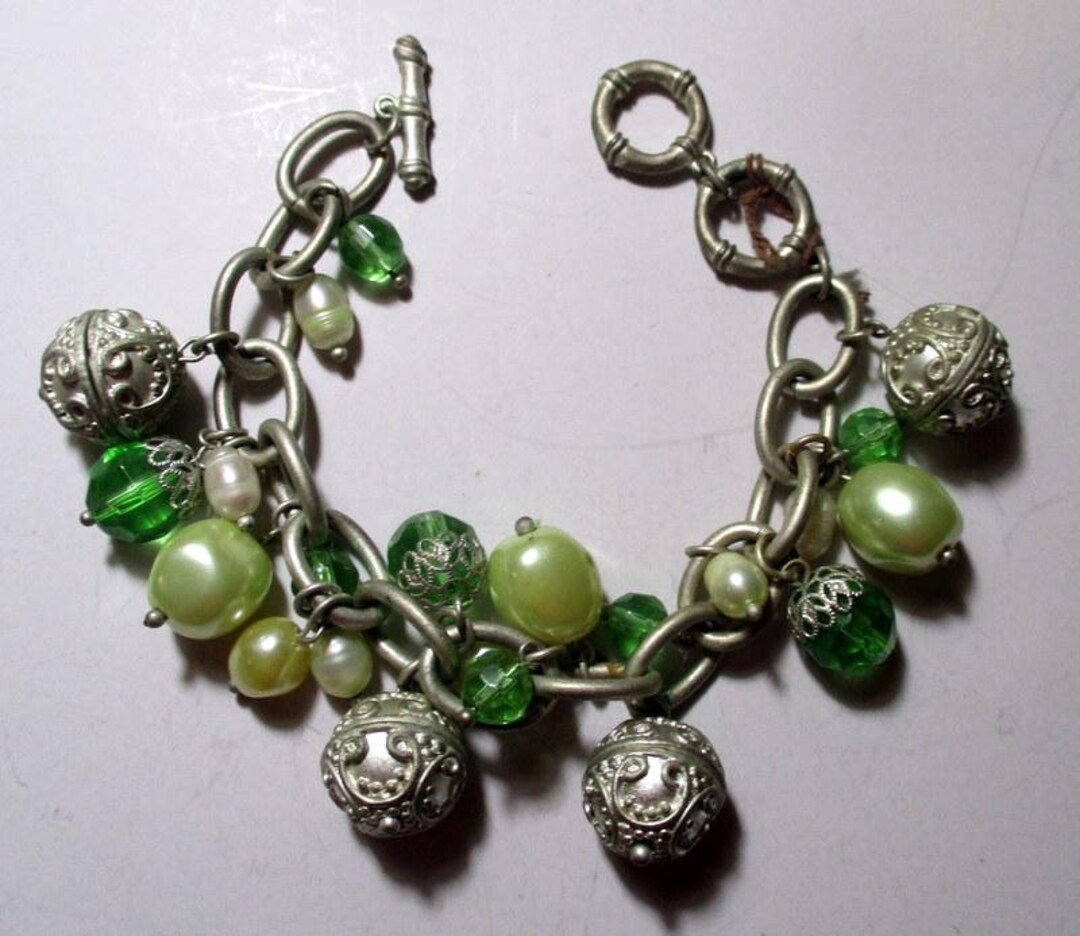 Vintage Glass Bead Bracelet- Green Crystal Beads-unique Gift for Her ...
