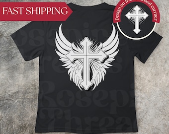 Y2K Grunge Angel Wings Cross T-Shirt: Gothic Punk Streetwear