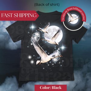 Y2K Style Celestial Swan T-Shirt, Moon & Stars Tee, Retro Swan Shirt, Funny Adult Humor Meme Shirt, Vintage Swans TShirt, Gothic Grunge