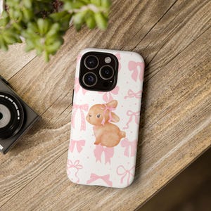 Cute Bunny Phone Case with Bows, Adorable Phone Cover for Animal Lovers, Spring Accessories, Easter Gift, Pastel Aesthetic