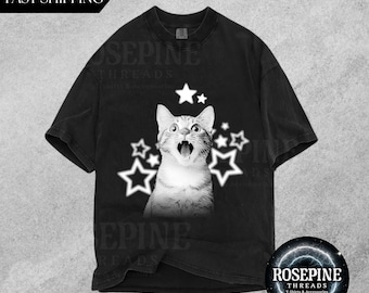Y2K Cat Meme Comfort Colors T-Shirt: Edgy Gothic Weirdcore Tee